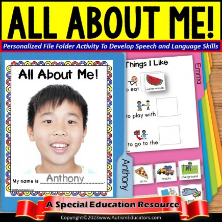 All About Me Personalized File Folder Activity with Guided Visual Responses for Speech Therapy and Autism